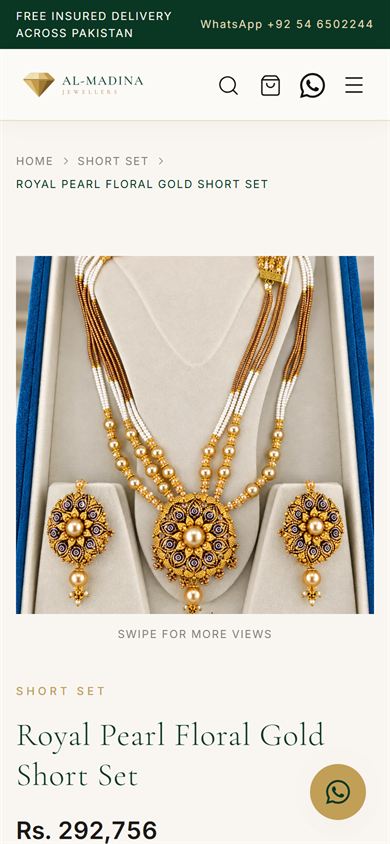 Al-Madina Jewellers product page on a mobile phone