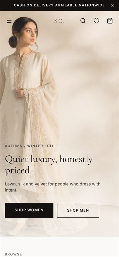 Khawaja Collection homepage on a mobile phone